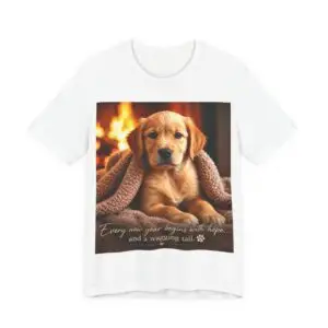 Cozy Puppy by Fireplace Tee | Golden Retriever Puppy, Blanket, Warm Hearth